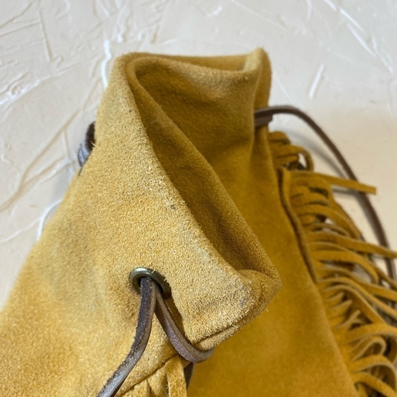 LEATHER Fringed Drawstring Bag with Wild Rose - Picture 13 of 14